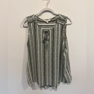 Liverpool Green and White Sheer Striped Blouse. Size Large